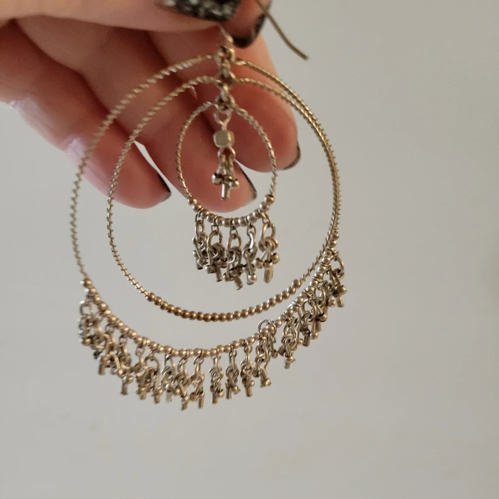 Silvertone Hoop Earrings Banjara Style